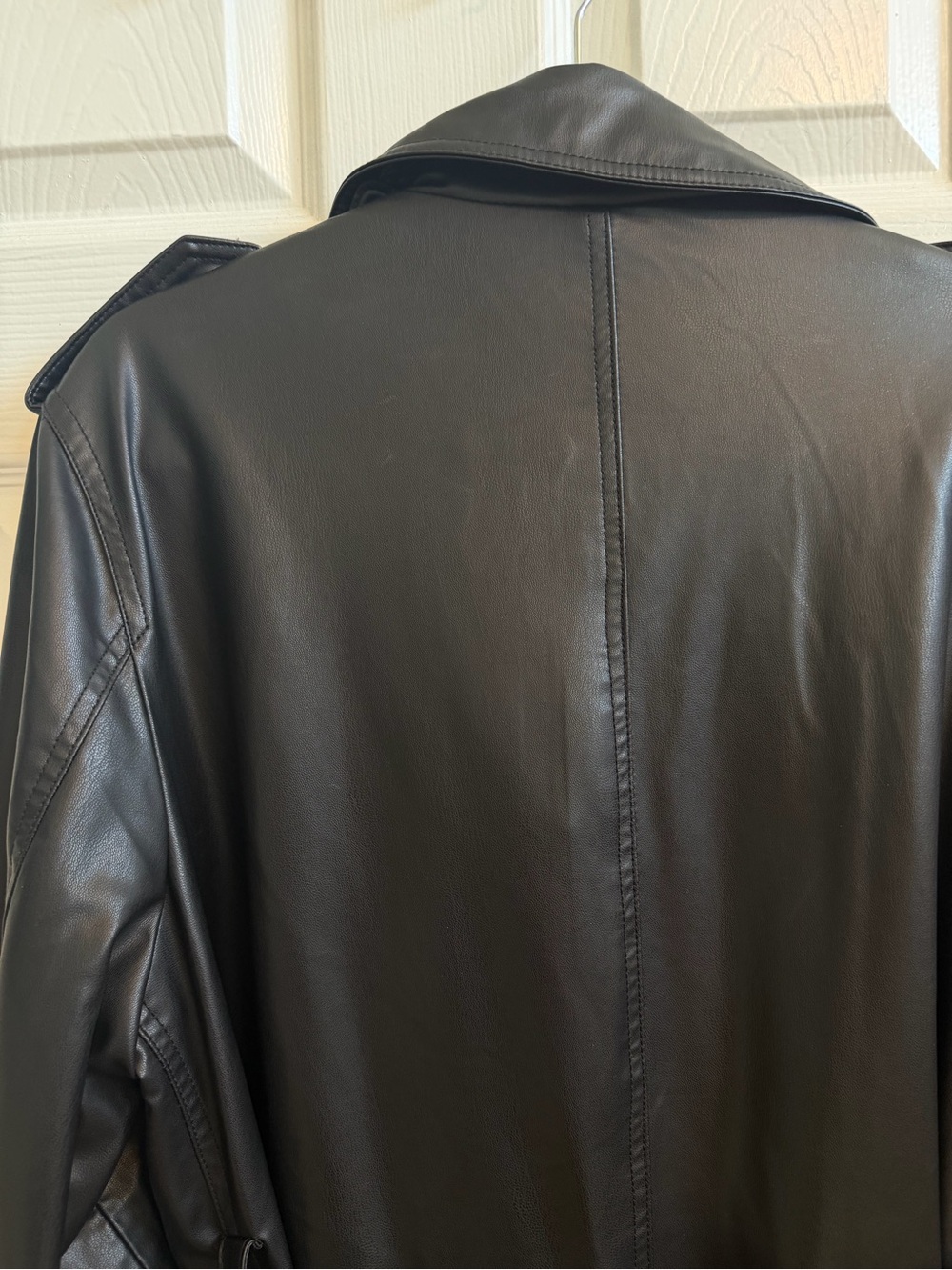 Zara Black Faux Leather Double-Breasted Trench Coat - Picture 7 of 10